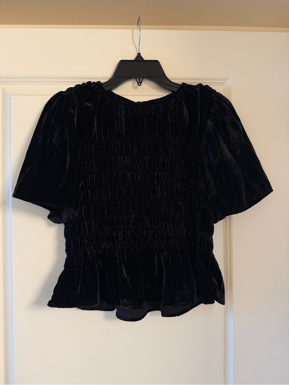 NWT Rails Black Velvet Smocked Peplum Top